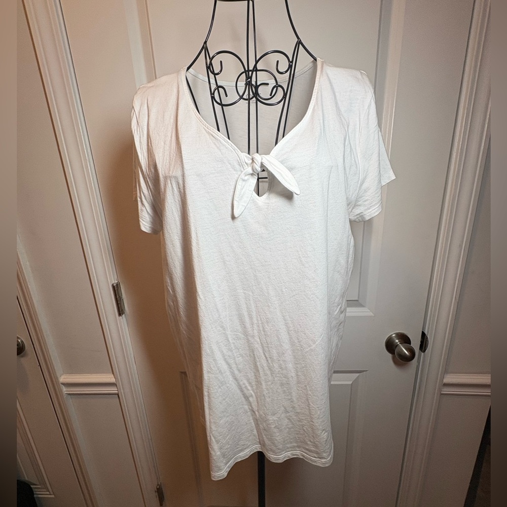 Loft Outlet Womens White Tie Front V-Neck Short Sleeve T-Shirt Size‎ L